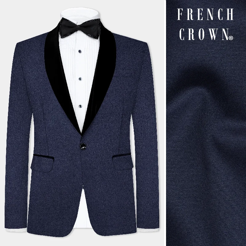 Mizzoni Blue Solid Wool Blend Tuxedo Blazer