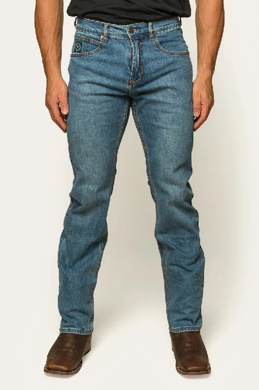 Muster Mens Slim Straight Fit Jeans - Mid Wash Blue