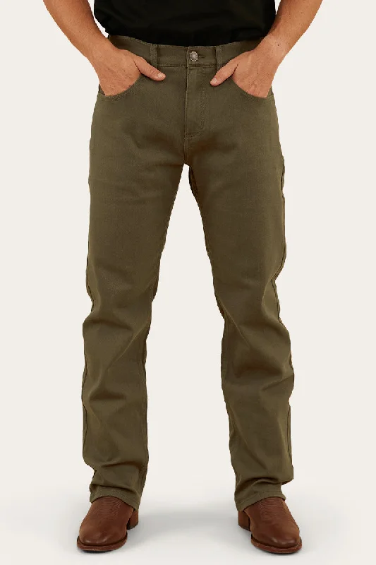 Muster Mens Slim Straight Fit Jeans - Military Green