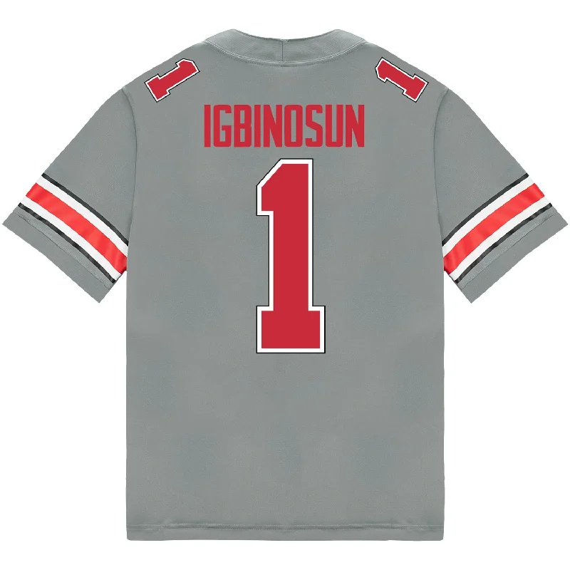 Ohio State Buckeyes Nike #1 Davison Igbinosun Student Athlete Gray Football Jersey