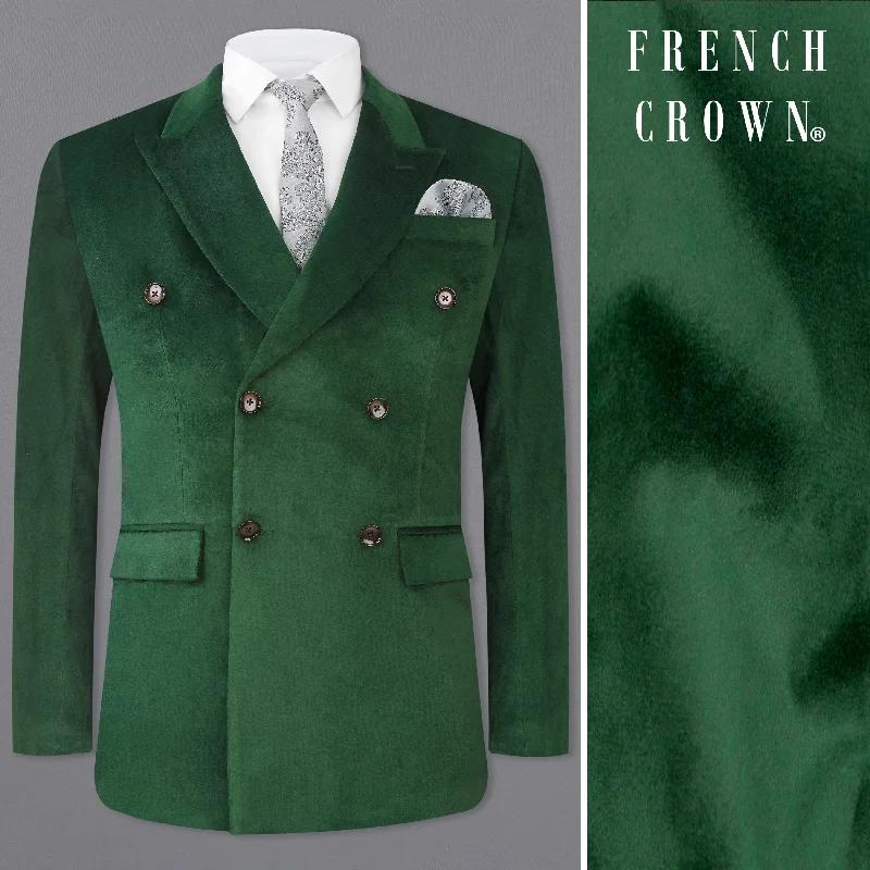 Phthalo Green Double Breasted Velvet Blazer