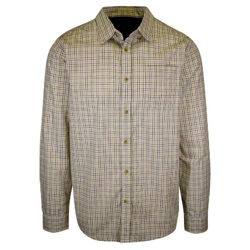 prAna Men's Chatreuse Green White Mini Plaid L/S Woven Shirt (S72)