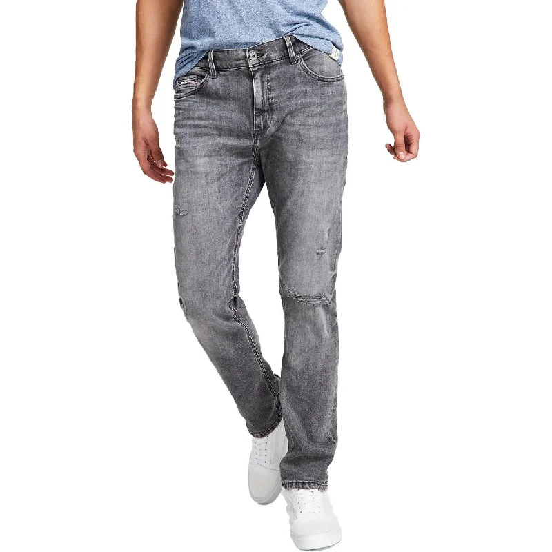 Sun + Stone Mens Ripped Stretch Straight Leg Jeans