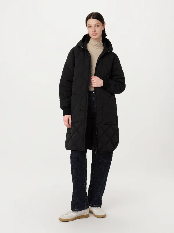 Women's cropped satin jackets in pastel shades for a glamorous evening out  The Skyline Maxi Hooded Coat in Black