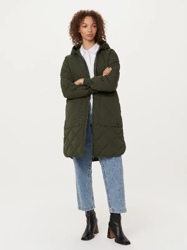 Women's bomber jackets with a holographic finish for a futuristic and eye - catching look The Skyline Maxi Hooded Coat in Rosin Women's bomber jackets with a holographic finish for a futuristic and eye - catching look The Skyline Maxi Hooded Coat in Rosin