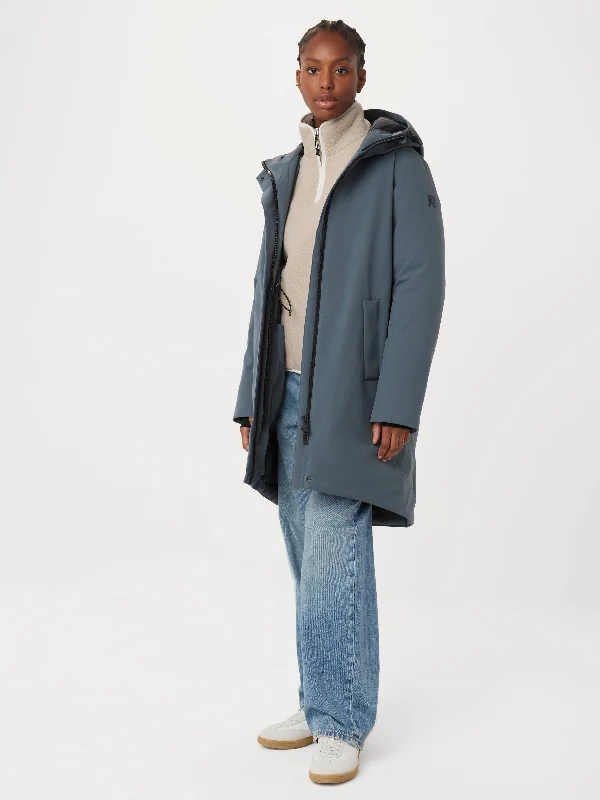 Women's long - line cardigan jackets in a soft knit for a cozy and elegant look  The Capital Parka in Slate