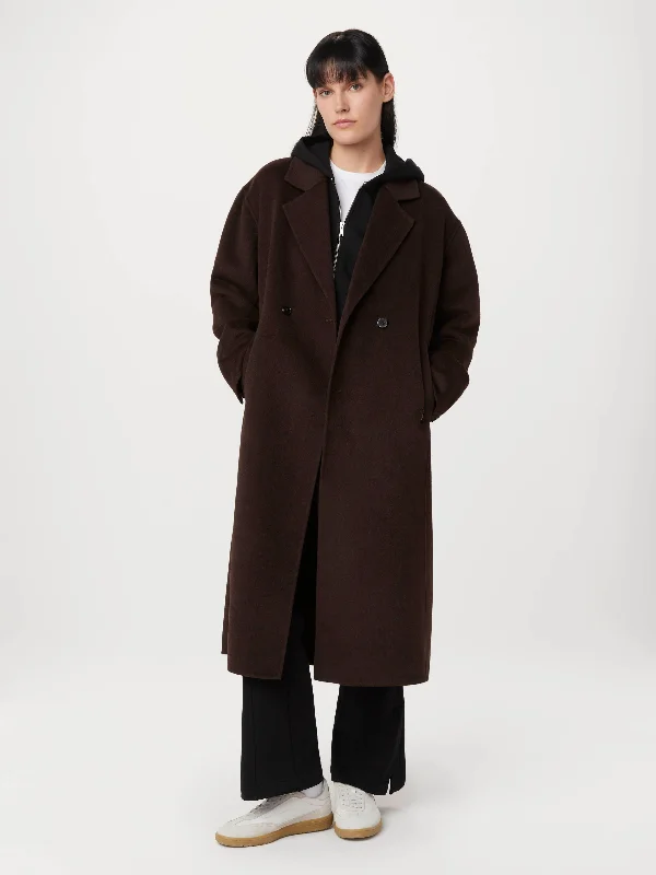 Women's faux fur - trimmed denim jackets for a trendy and cozy style The Margaret Recycled Wool Topcoat in Dark Chocolate Women's faux fur - trimmed denim jackets for a trendy and cozy style The Margaret Recycled Wool Topcoat in Dark Chocolate