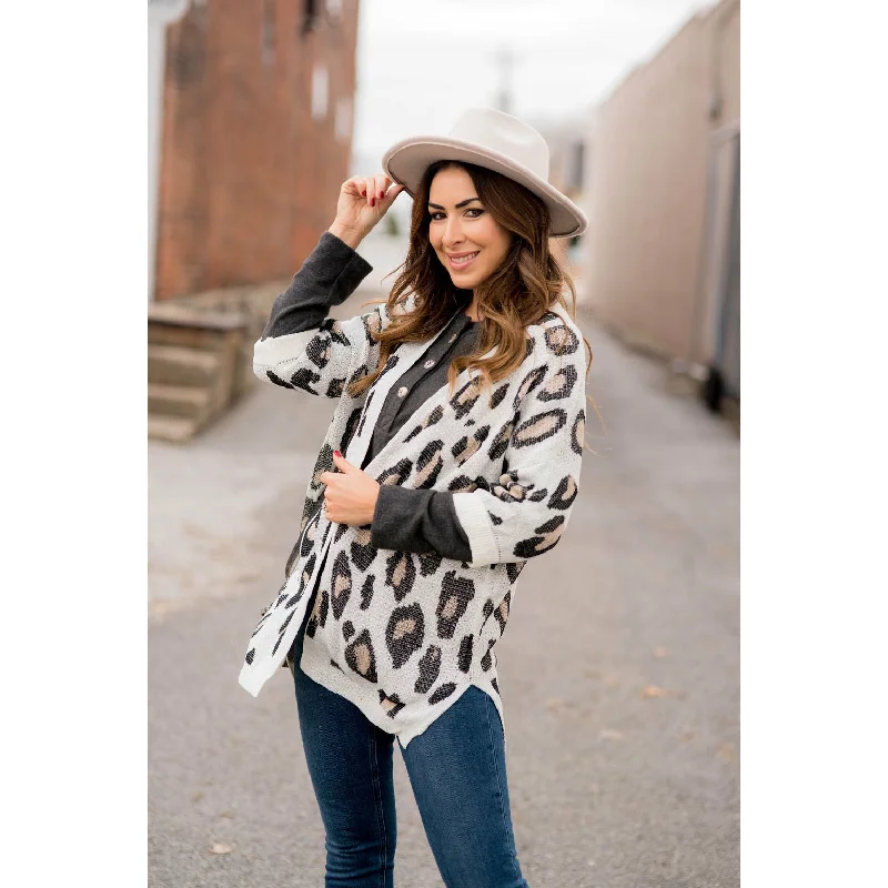 maternity women cardigan for expecting moms 3/4 Sleeve Leopard Cardigan
