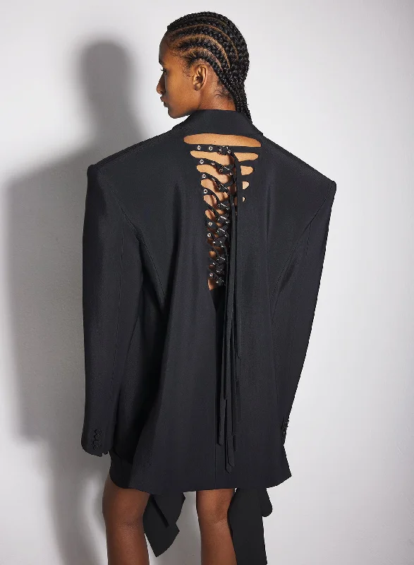 Women's cropped leather jackets with silver zippers for a punk - inspired outfit  black buckled oversized jacket