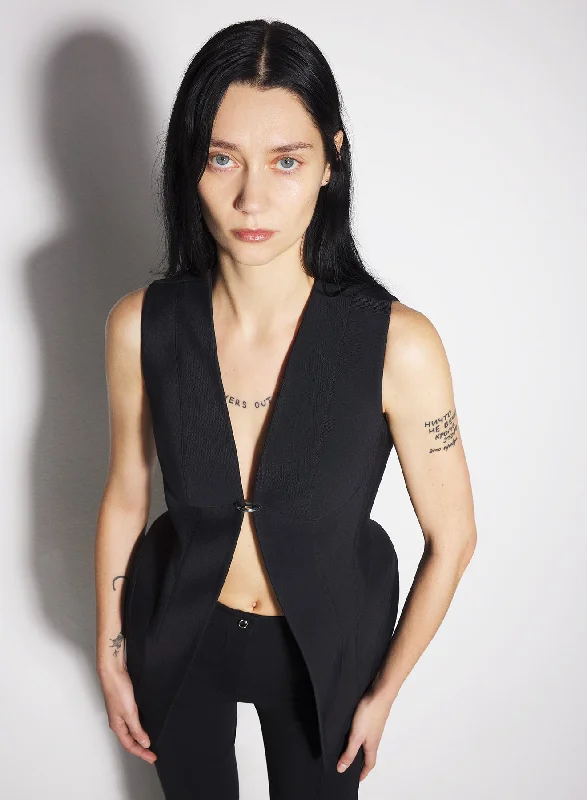 Women's long - line cardigan jackets in a soft knit for a cozy and elegant look black corseted pierced vest Women's long - line cardigan jackets in a soft knit for a cozy and elegant look black corseted pierced vest
