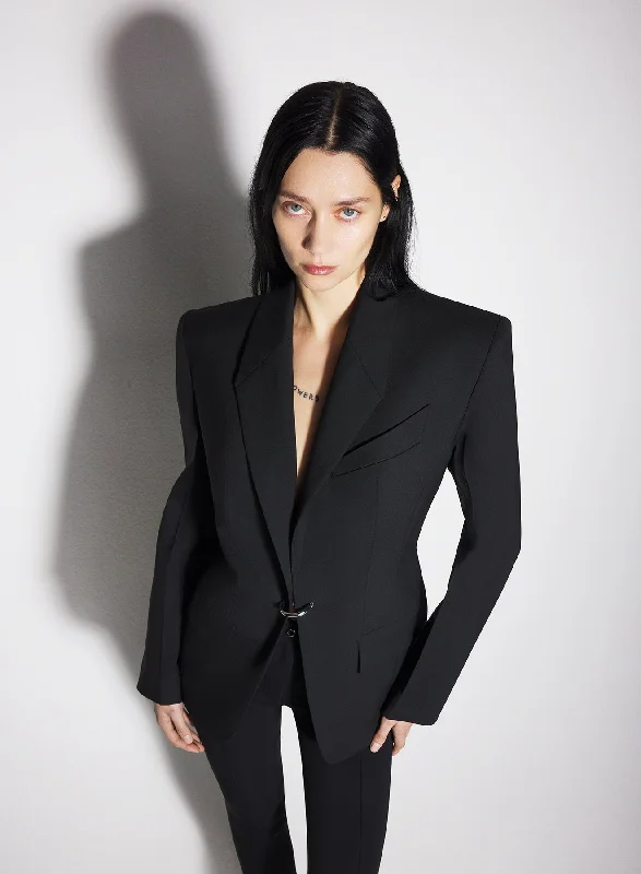 Women's bomber jackets with floral embroidery for a feminine and unique design  black pierced tailored jacket
