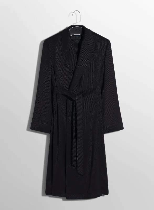 Women's double - breasted tweed jackets in classic colors for a sophisticated office look  black ribbed belted coat