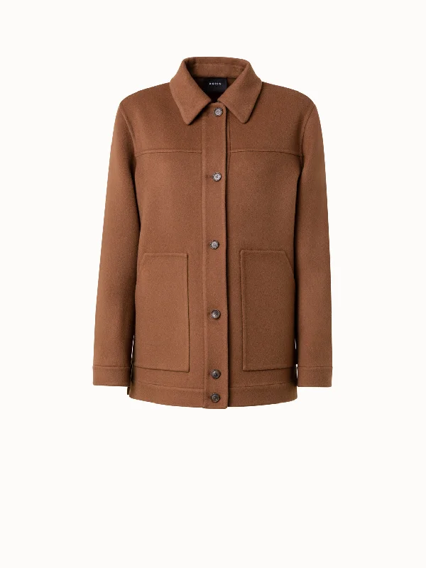 Women's windbreaker jackets with adjustable hoods for windy days  Cashmere Double-Face Shirt Jacket