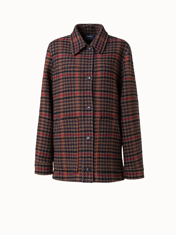 Women's military - style jackets with epaulets for a tough and fashionable appearance  Checked Wool Shirt Jacket
