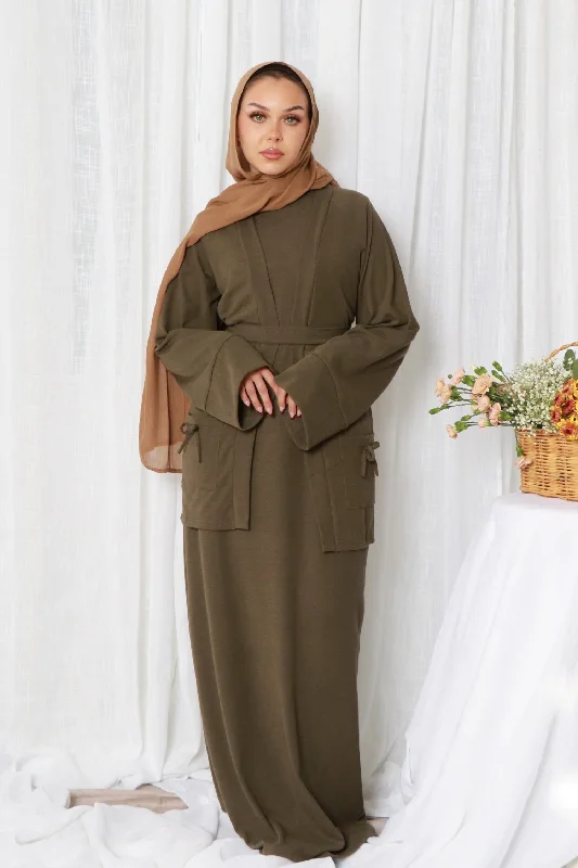 hooded women cardigan for added warmth and style Belle premium Ribbed Knit Set- Stone Green hooded women cardigan for added warmth and style Belle premium Ribbed Knit Set- Stone Green