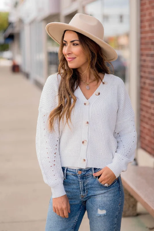 v neck women cardigan to elongate the neckline Detailed Knit Button Cardigan