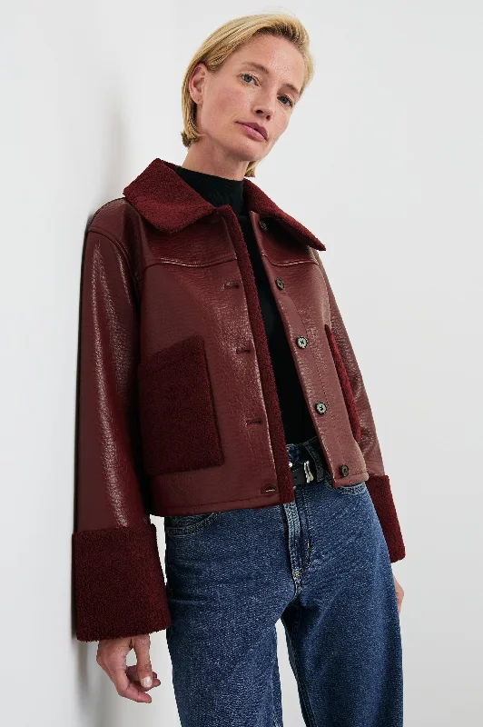 Women's long - line cardigan jackets in a soft knit for a cozy and elegant look  DRIA JACKET - MAROON SHEARLING