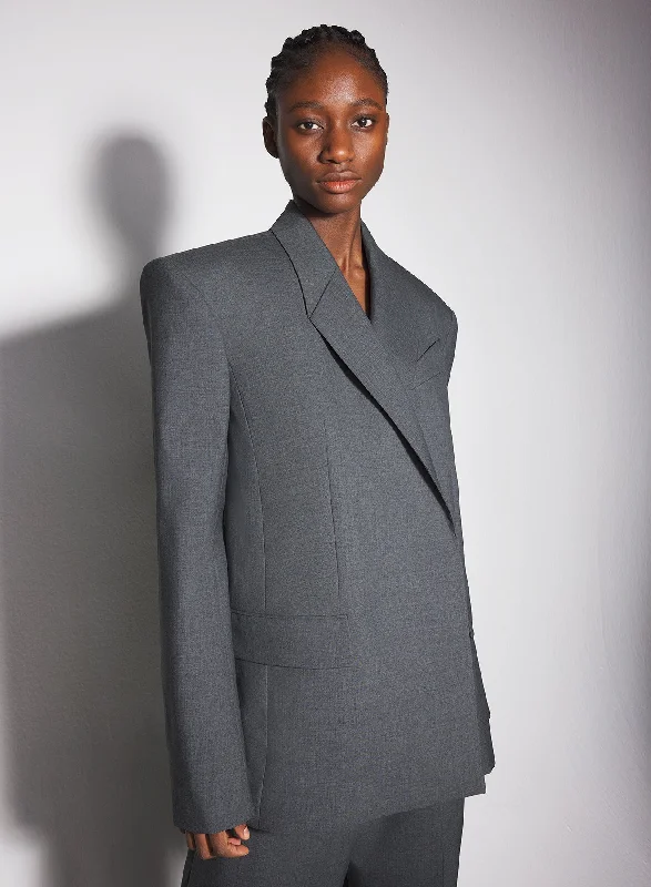 Women's trench coats with a removable belt for customizable styling  Grey oversized tailored jacket