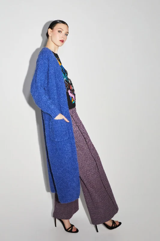 plus size women cardigan for comfortable layering Imprevu Blue Bouclette Cardigan