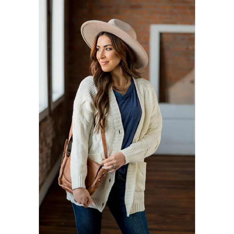 button down women cardigan with vintage buttons Intricately Detailed Knit Tunic Cardigan