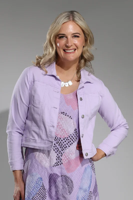 Women's faux fur - trimmed denim jackets for a trendy and cozy style  Stretch Coloured Cotton Crop Jacket | LILAC | 6921A1