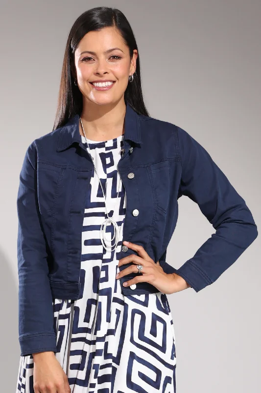 Women's pea coats in a plus - size fit for a flattering and warm winter coat  Stretch Coloured Cotton Crop Jacket | NAVY | 6921A1