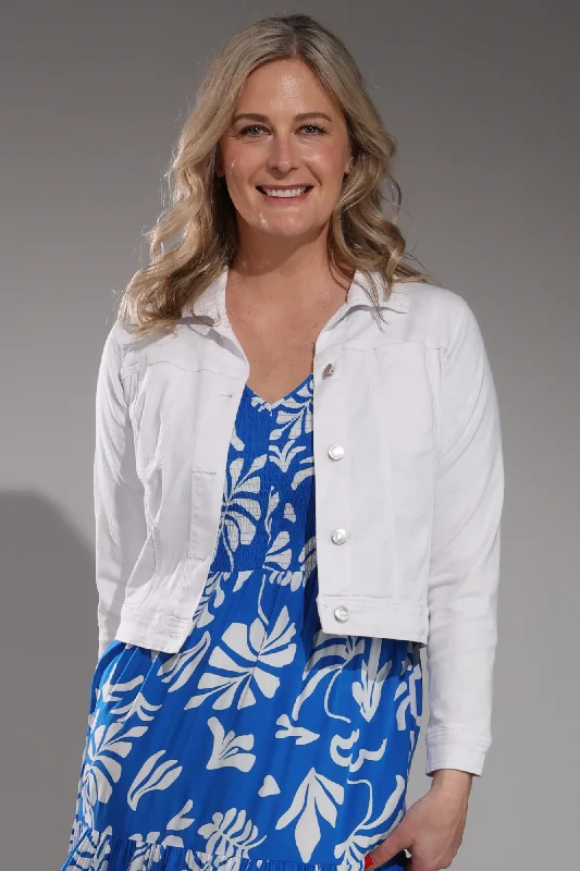 Women's moto jackets with a lace - up front for a unique and stylish touch  Stretch Coloured Cotton Crop Jacket | WHITE | 6921A1