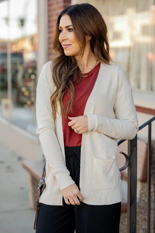 color block women cardigan with bold hues Lightweight Waffled Pocket Cardigan