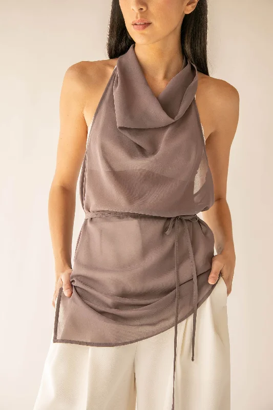 long length women cardigan with side slits SHEER HALTER TOP