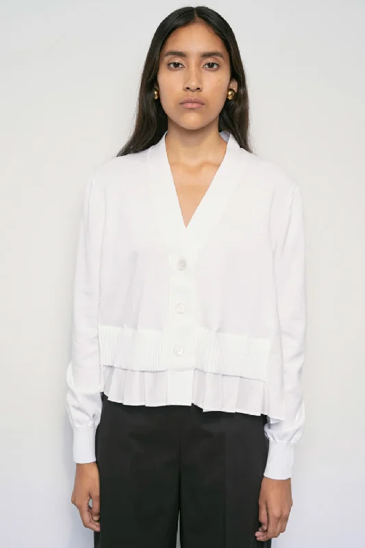 lightweight women cardigan for spring and fall MEIMEIJ White Pleated Cardigan