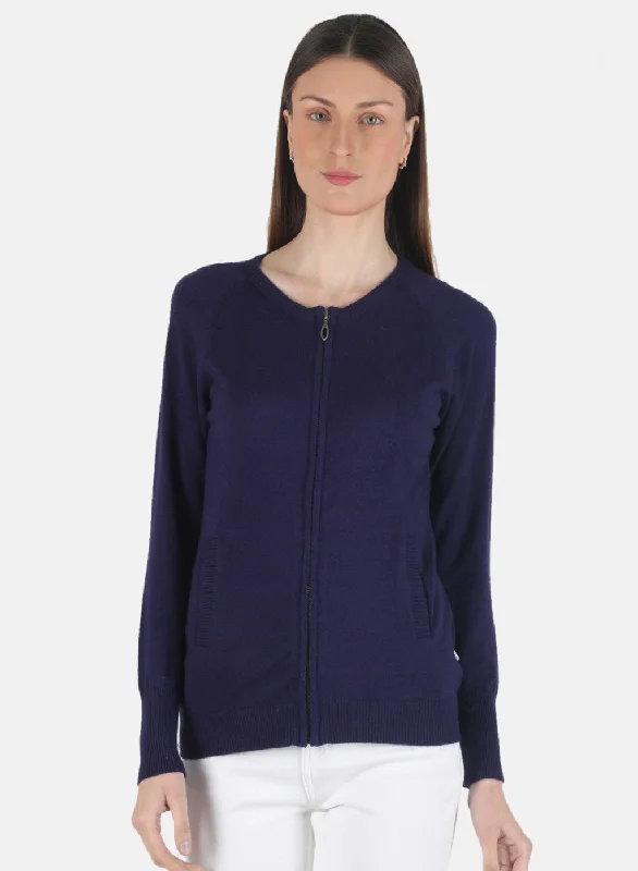 plus size women cardigan for comfortable layering Women Blue Self Design Pullover