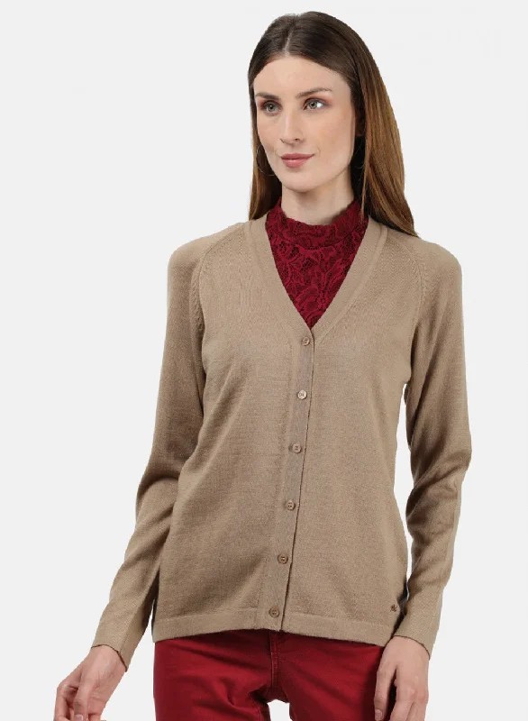 boyfriend style women cardigan for a relaxed fit Women Beige Solid Cardigan