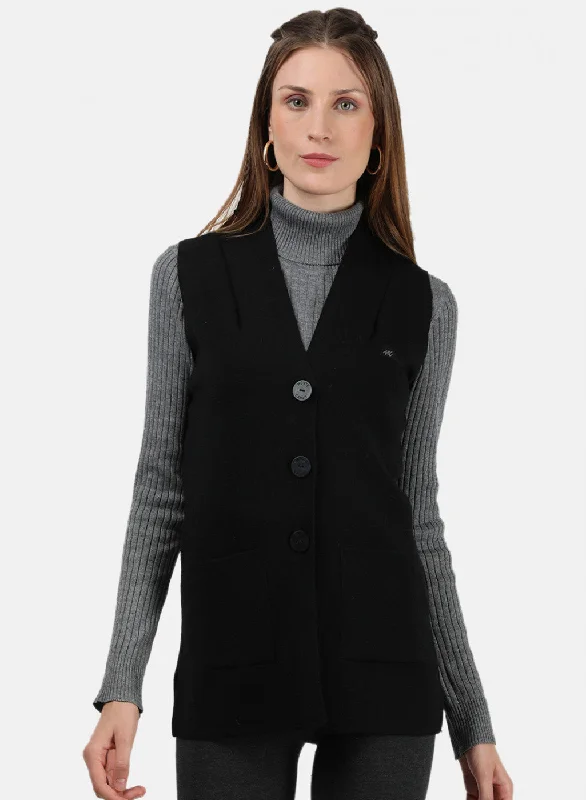 organic cotton women cardigan for an eco - friendly choice Women Black Solid Cardigan