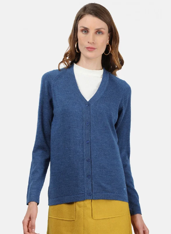 open front women cardigan for easy styling Women Blue Solid Cardigan
