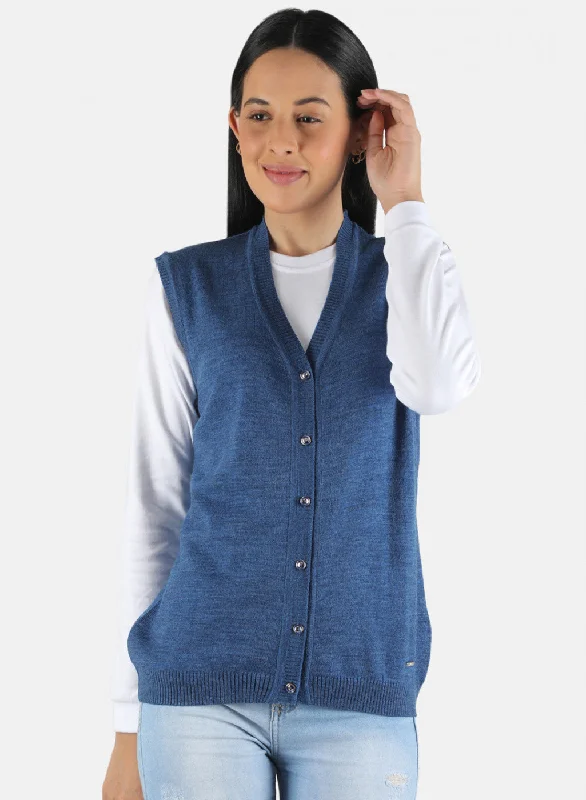 long length women cardigan with side slits Women Blue Solid Cardigan
