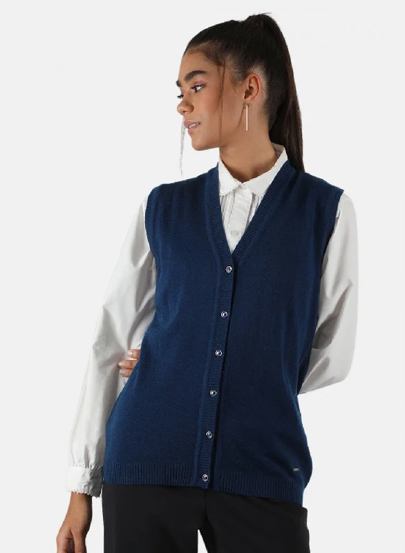 cropped women cardigan to pair with high - waisted jeans Women Blue Solid Cardigan