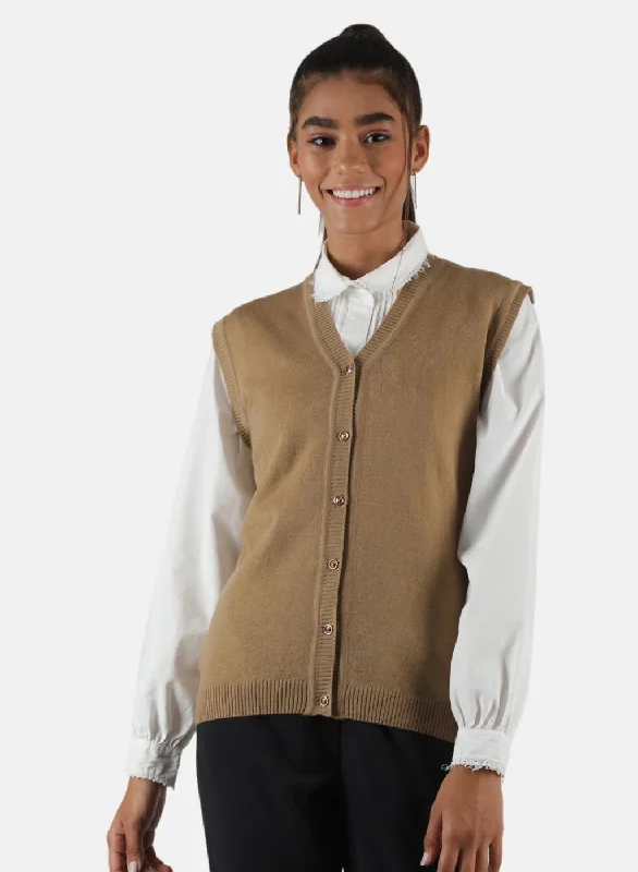 cashmere blend women cardigan for a luxurious feel Women Brown Solid Cardigan