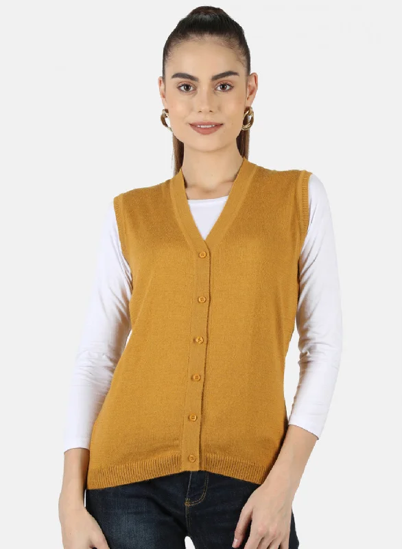 cashmere blend women cardigan for a luxurious feel Women Gold Solid Cardigan