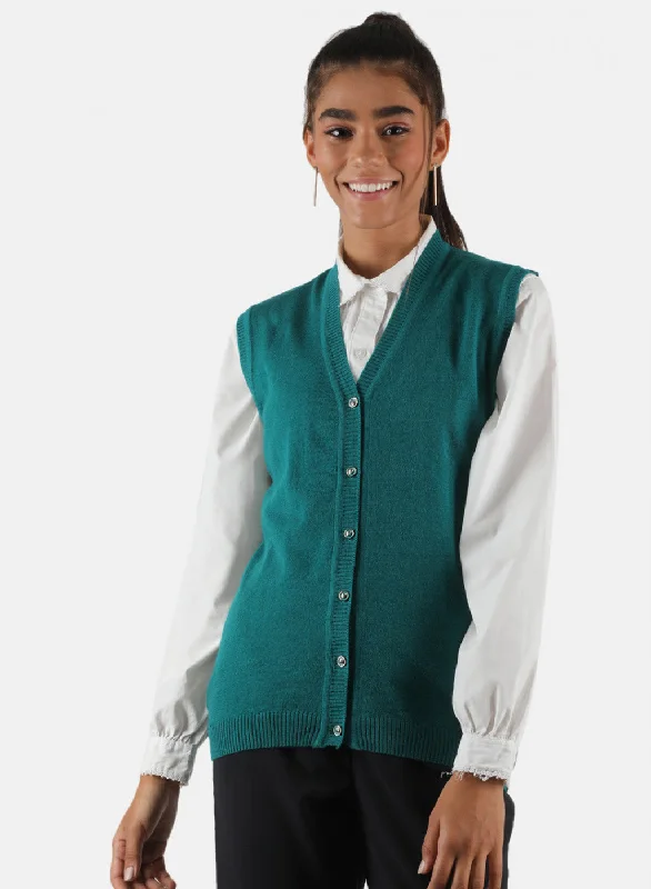 machine washable women cardigan for easy care Women Green Solid Cardigan