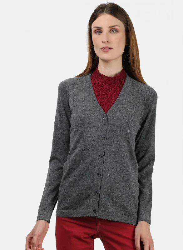 hooded women cardigan for added warmth and style Women Grey Solid Cardigan