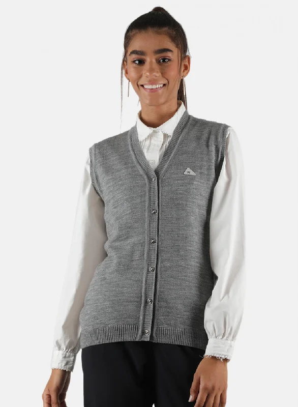 button down women cardigan with vintage buttons Women Grey Solid Cardigan