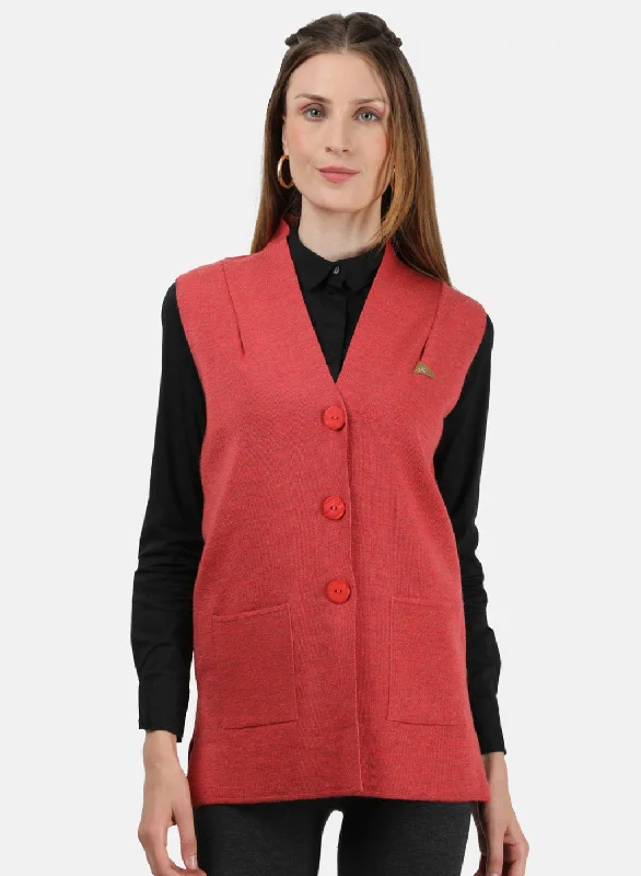 ribbed women cardigan with a classic texture Women Light Red Solid Cardigan