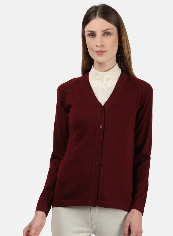 cashmere blend women cardigan for a luxurious feel Women Maroon Solid Cardigan