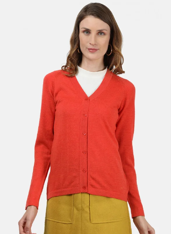 hand knitted women cardigan with artisanal charm Women Orange Solid Cardigan