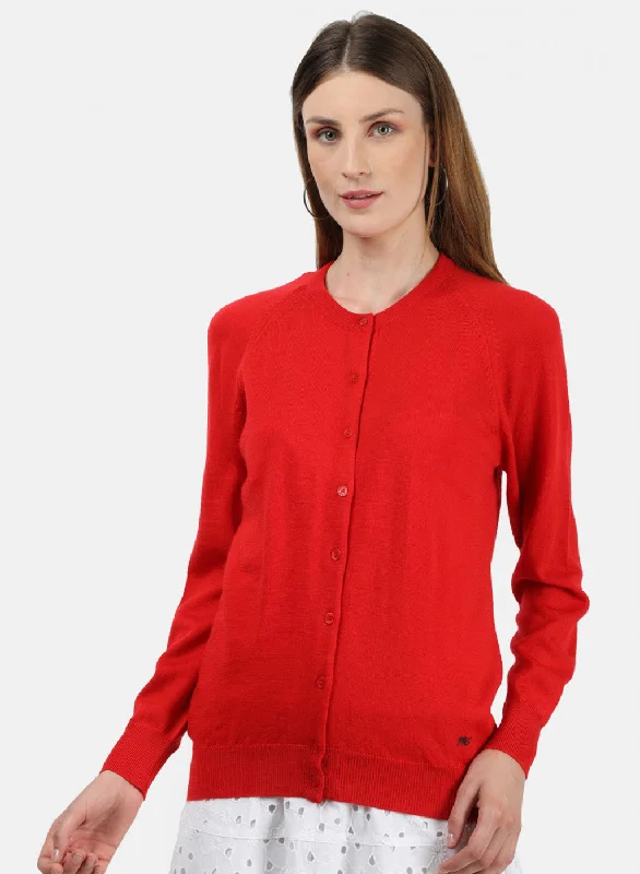 plus size women cardigan for comfortable layering Women Red Solid Cardigan