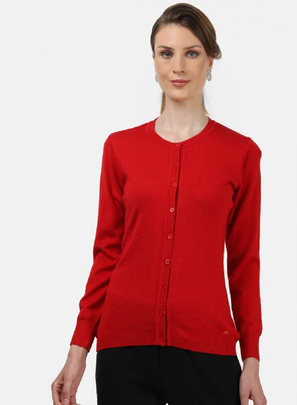 plus size women cardigan for comfortable layering Women Red Solid Cardigan