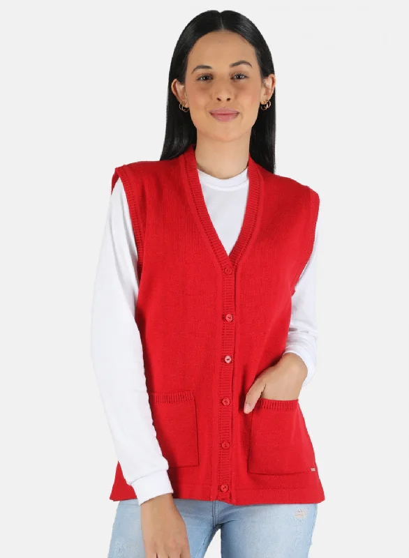 hand knitted women cardigan with artisanal charm Women Red Solid Cardigan
