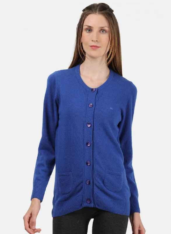 sequin embellished women cardigan for special occasions Women Royal Blue Solid Cardigan
