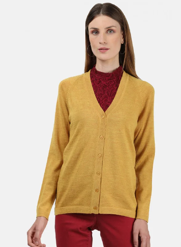 lightweight women cardigan for spring and fall Women Yellow Solid Cardigan