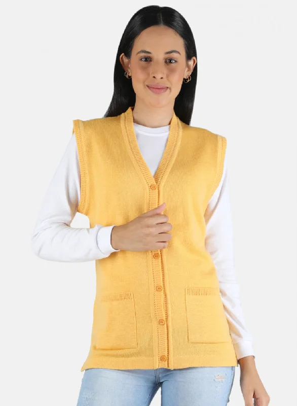 long length women cardigan with side slits Women Yellow Solid Cardigan